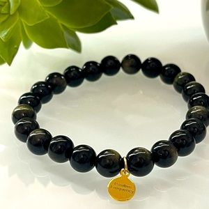 Positive Frequency Obsidian Healing Bracelet W/ Gold Played Charm
